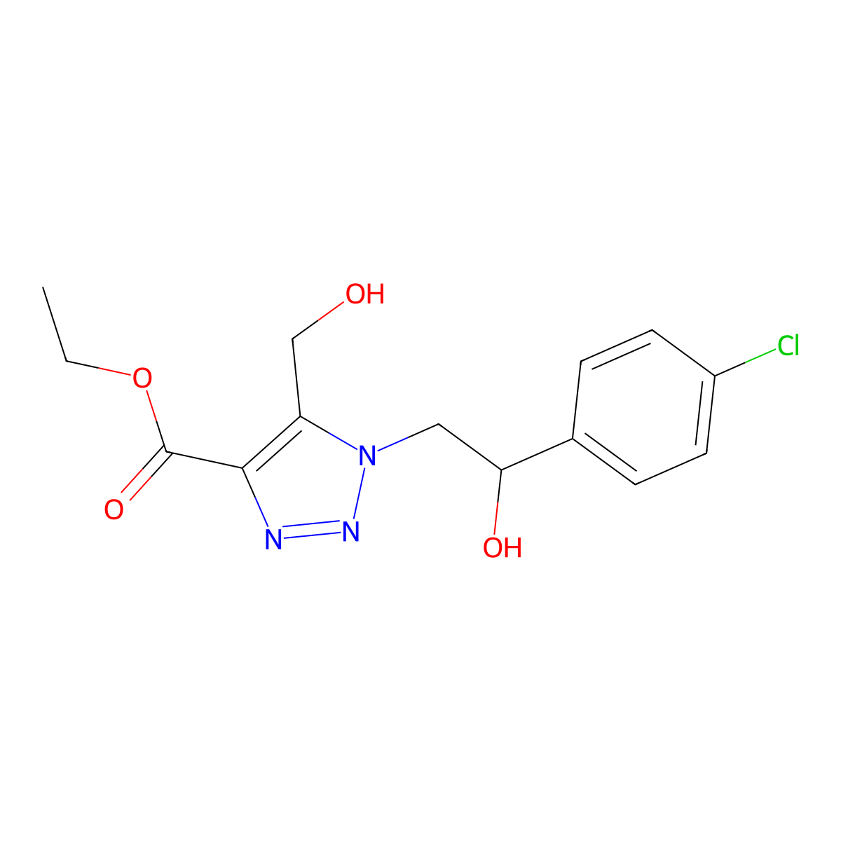 ethyl 1-[2-(4-chlorophenyl)-2-hydroxyethyl]-5-(hydroxymethyl)-1H-1,2,3-triazole-4-carboxylate molecular structure, CAS 2108819-93-6