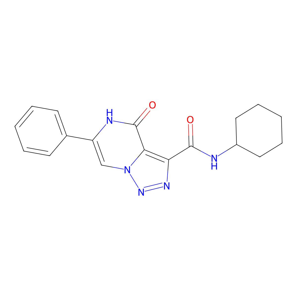 N-cyclohexyl-4-oxo-6-phenyl-4,5-dihydro[1,2,3]triazolo[1,5-a]pyrazine-3-carboxamide molecular structure, CAS 2108823-16-9