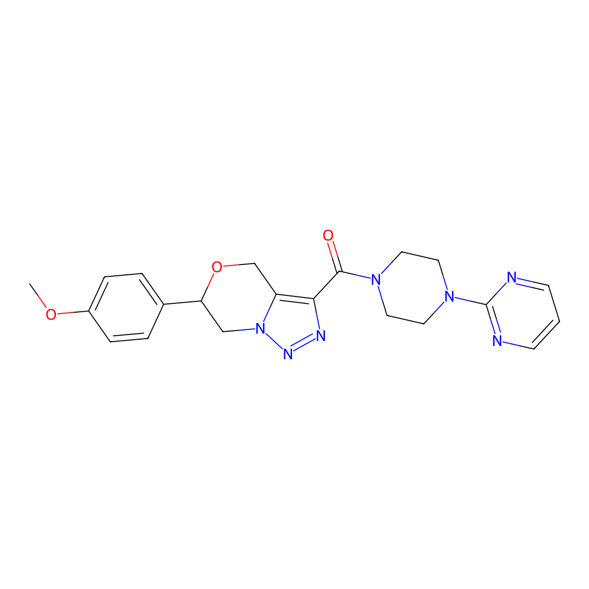 6-(4-methoxyphenyl)-3-[(4-pyrimidin-2-ylpiperazin-1-yl)carbonyl]-6,7-dihydro-4H-[1,2,3]triazolo[5,1-c][1,4]oxazine molecular structure, CAS 2108824-30-0