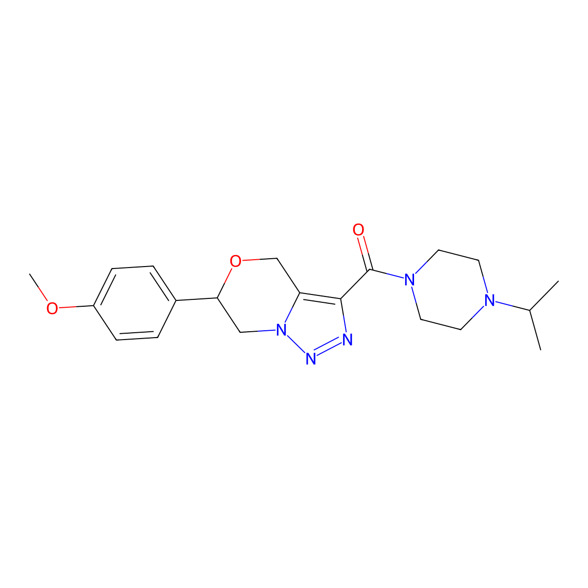 3-[(4-isopropylpiperazin-1-yl)carbonyl]-6-(4-methoxyphenyl)-6,7-dihydro-4H-[1,2,3]triazolo[5,1-c][1,4]oxazine molecular structure, CAS 2108824-34-4