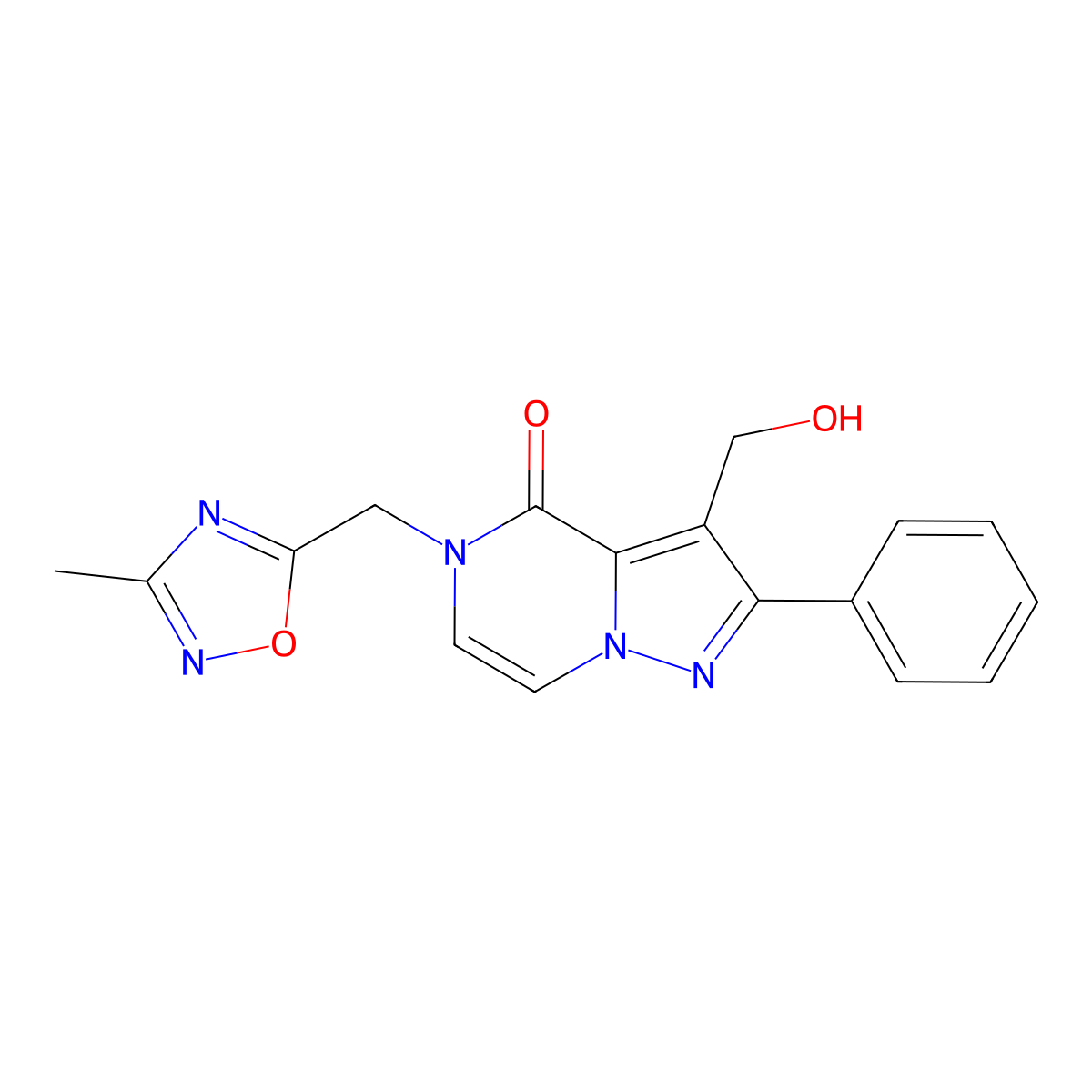 3-(hydroxymethyl)-5-[(3-methyl-1,2,4-oxadiazol-5-yl)methyl]-2-phenylpyrazolo[1,5-a]pyrazin-4(5H)-one molecular structure, CAS 2108824-56-0