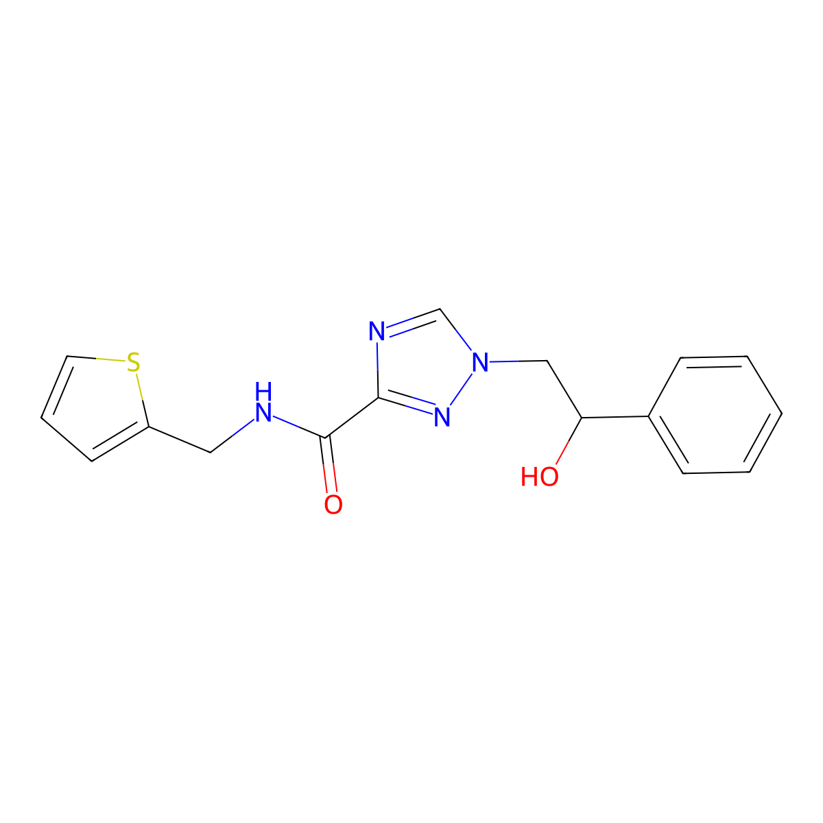 1-(2-hydroxy-2-phenylethyl)-N-(2-thienylmethyl)-1H-1,2,4-triazole-3-carboxamide molecular structure, CAS 2108825-21-2