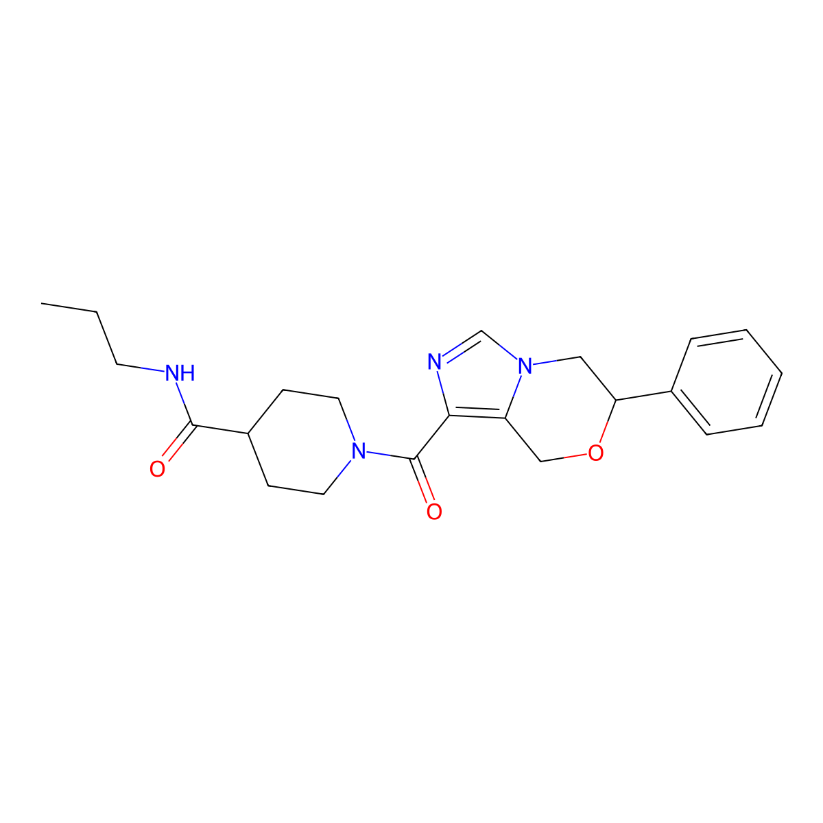 1-(6-phenyl-6,8-dihydro-5H-imidazo[5,1-c][1,4]oxazine-1-carbonyl)-N-propylpiperidine-4-carboxamide molecular structure, CAS 2108825-27-8
