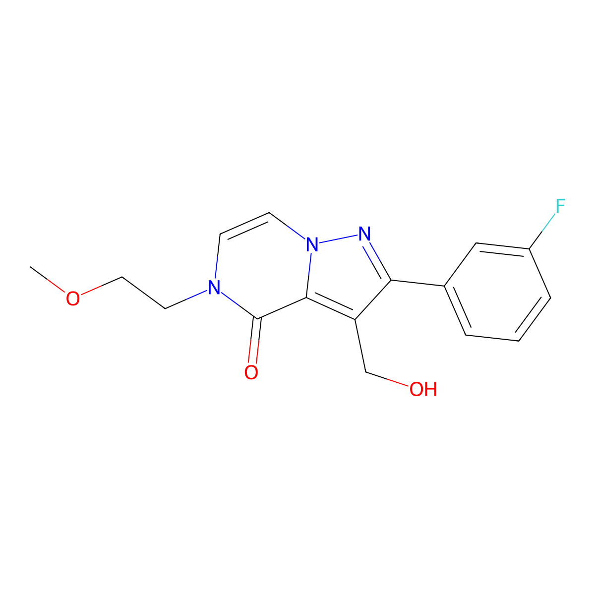 2-(3-fluorophenyl)-3-(hydroxymethyl)-5-(2-methoxyethyl)pyrazolo[1,5-a]pyrazin-4(5H)-one molecular structure, CAS 2108825-34-7