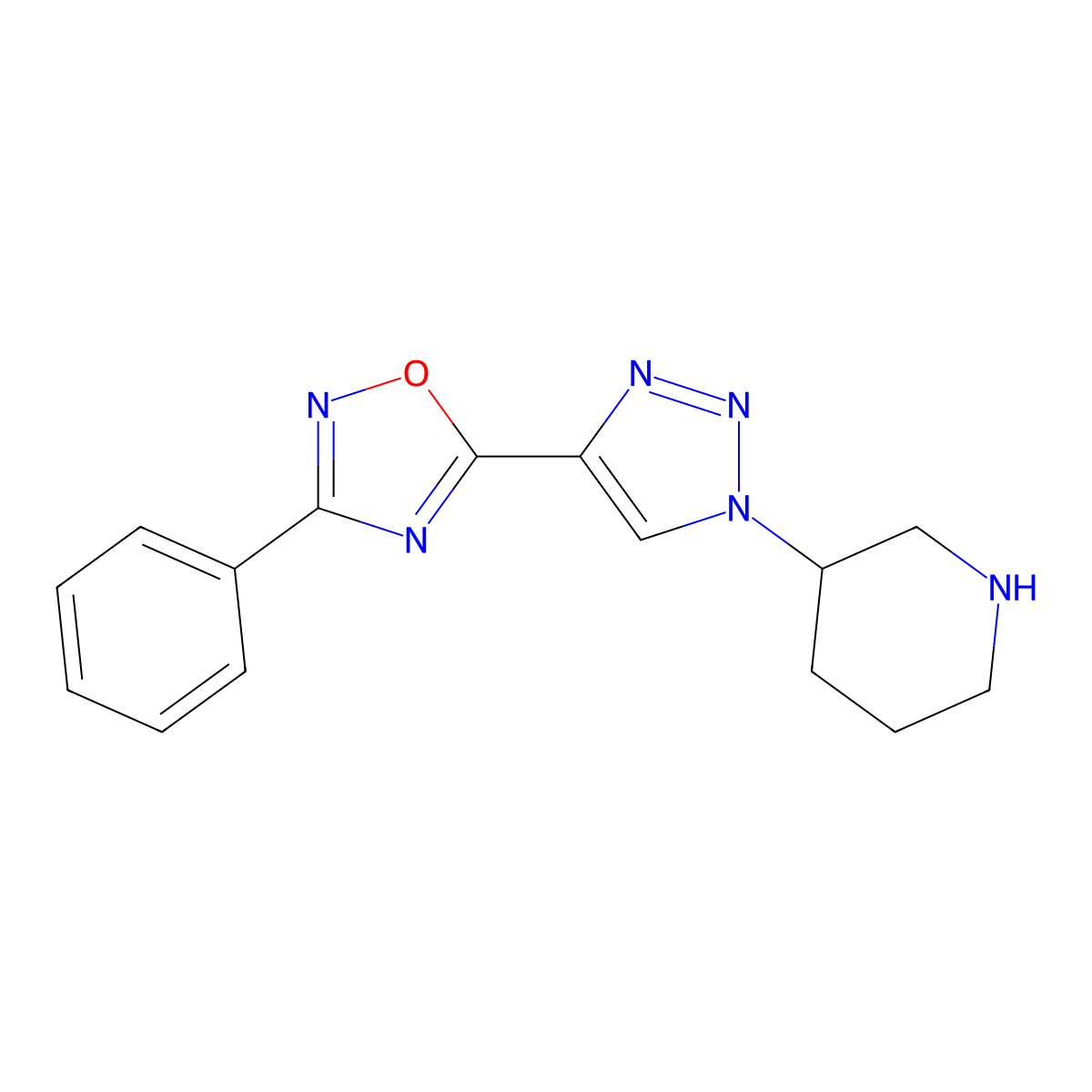 3-[4-(3-phenyl-1,2,4-oxadiazol-5-yl)-1H-1,2,3-triazol-1-yl]piperidine molecular structure, CAS 2108826-32-8