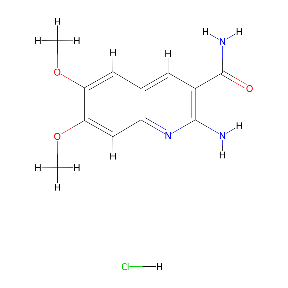 2-Amino-6,7-dimethoxyquinoline-3-carboxamide hydrochloride molecular structure, CAS 2108829-95-2