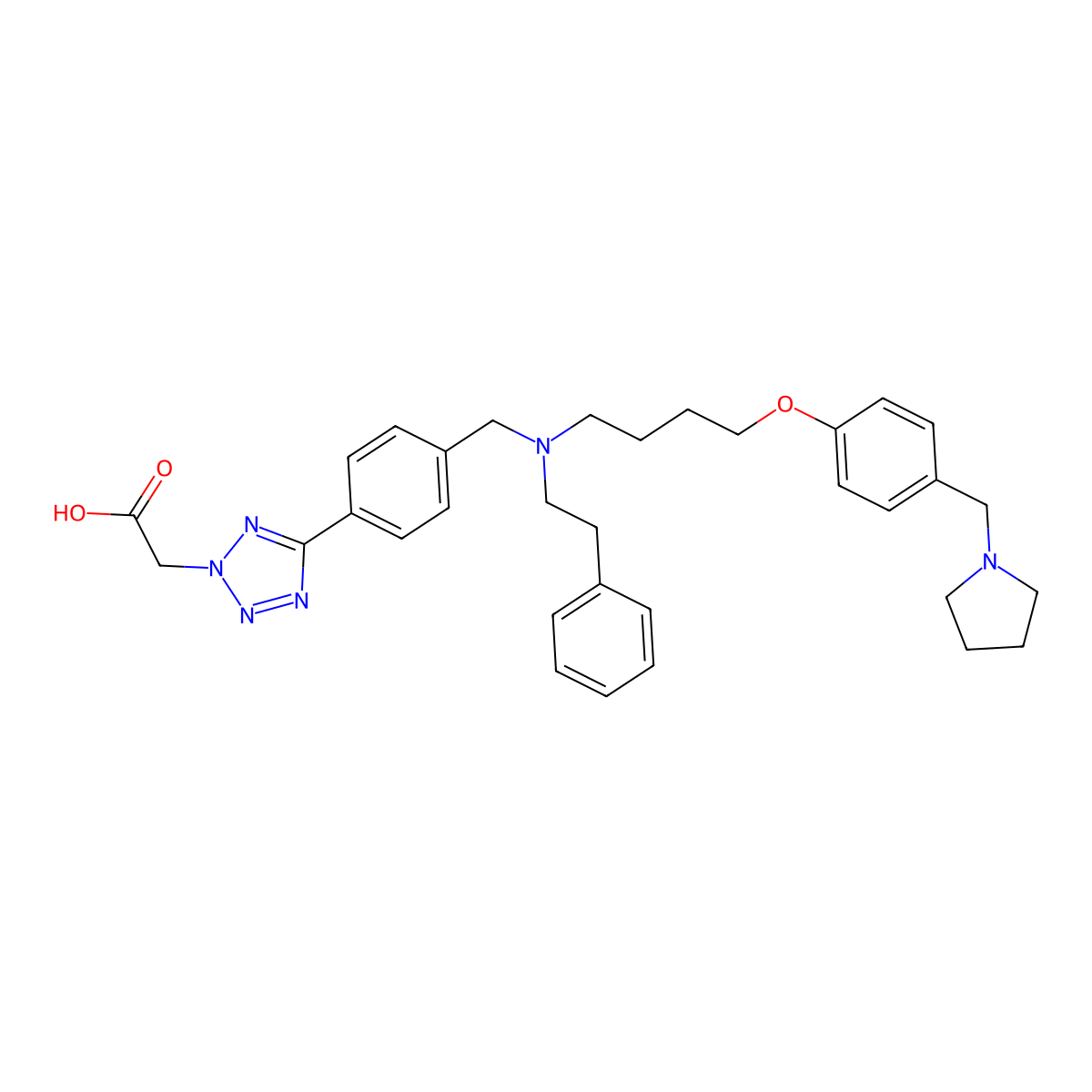 2-(5-(4-((Phenethyl(4-(4-(pyrrolidin-1-ylmethyl)phenoxy)butyl)amino)methyl)phenyl)-2H-tetrazol-2-yl)acetic acid molecular structure, CAS 2108830-08-4