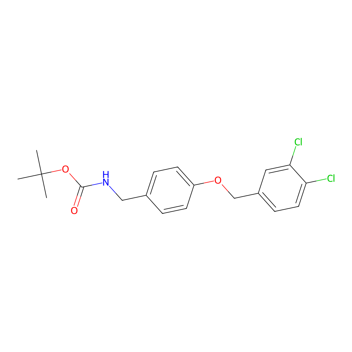 Tert-butyl (4-((3,4-dichlorobenzyl)oxy)benzyl)carbamate molecular structure, CAS 2108830-79-9