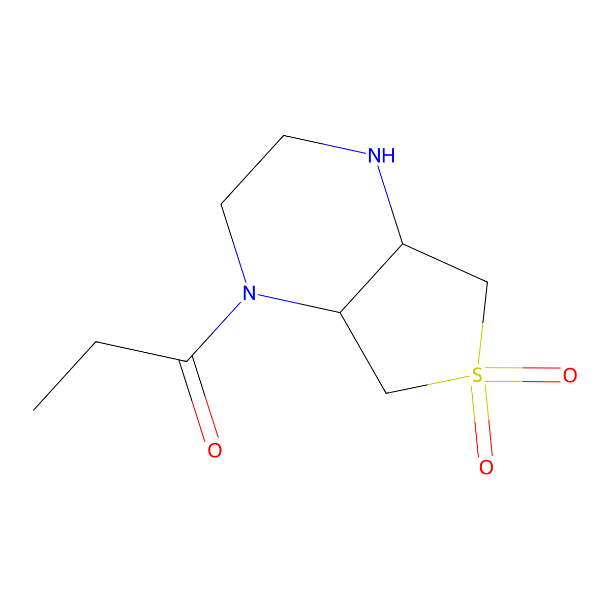 rac-(4aR,7aS)-1-propanoyl-octahydro-6lambda6-thieno[3,4-b]pyrazine-6,6-dione molecular structure, CAS 2108834-48-4