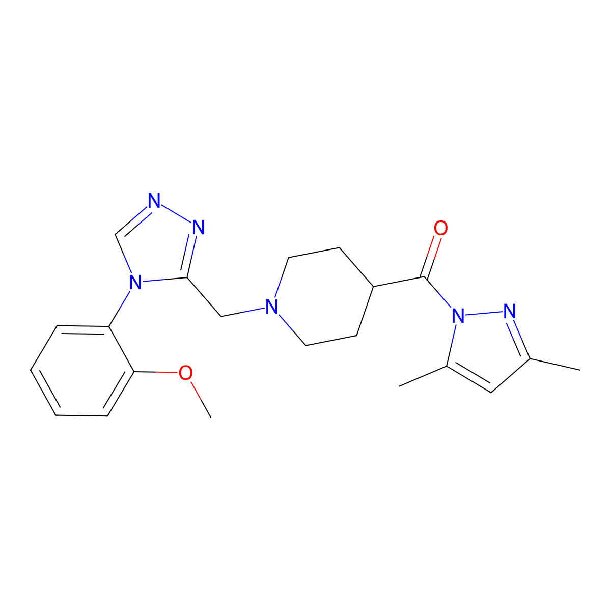 (3,5-Dimethylpyrazol-1-yl)-[1-[[4-(2-methoxyphenyl)-1,2,4-triazol-3-yl]methyl]piperidin-4-yl]methanone molecular structure, CAS 2108836-55-9