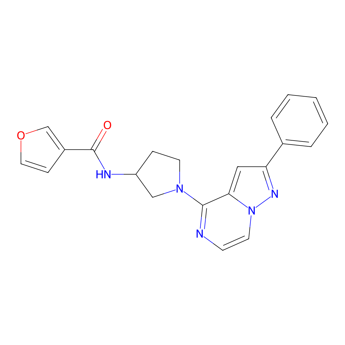 N-(1-{2-Phenylpyrazolo[1,5-A]pyrazin-4-YL}pyrrolidin-3-YL)furan-3-carboxamide molecular structure, CAS 2108837-42-7