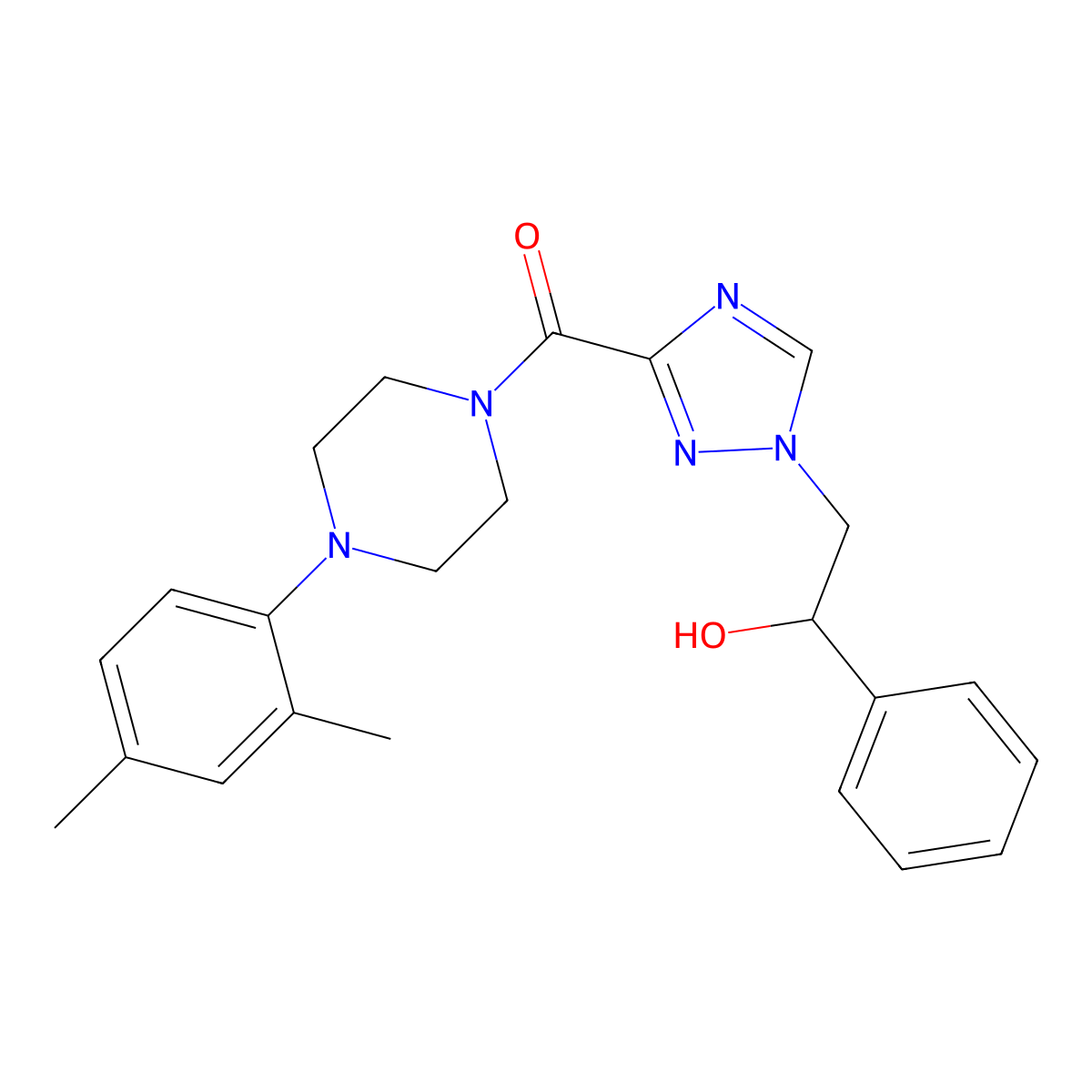 [4-(2,4-Dimethylphenyl)piperazin-1-yl]-[1-(2-hydroxy-2-phenylethyl)-1,2,4-triazol-3-yl]methanone molecular structure, CAS 2108837-66-5