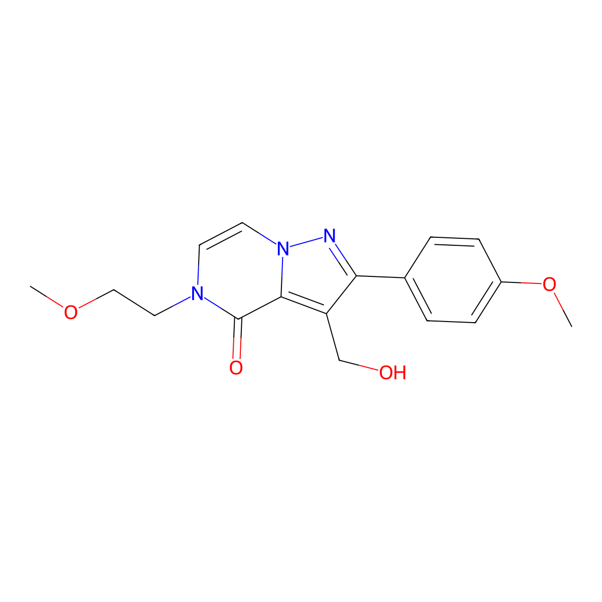 3-(hydroxymethyl)-5-(2-methoxyethyl)-2-(4-methoxyphenyl)pyrazolo[1,5-a]pyrazin-4(5H)-one molecular structure, CAS 2108845-09-4