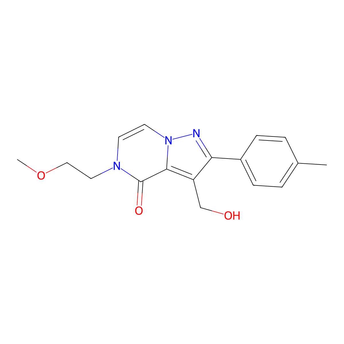 3-(hydroxymethyl)-5-(2-methoxyethyl)-2-(4-methylphenyl)pyrazolo[1,5-a]pyrazin-4(5H)-one molecular structure, CAS 2108845-37-8
