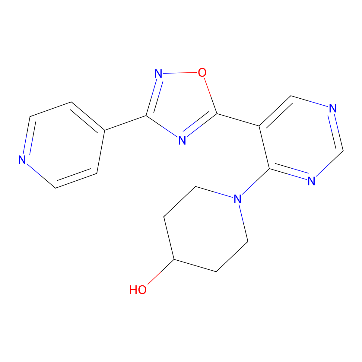 1-[5-(3-Pyridin-4-yl-1,2,4-oxadiazol-5-yl)pyrimidin-4-yl]piperidin-4-ol molecular structure, CAS 2108845-52-7