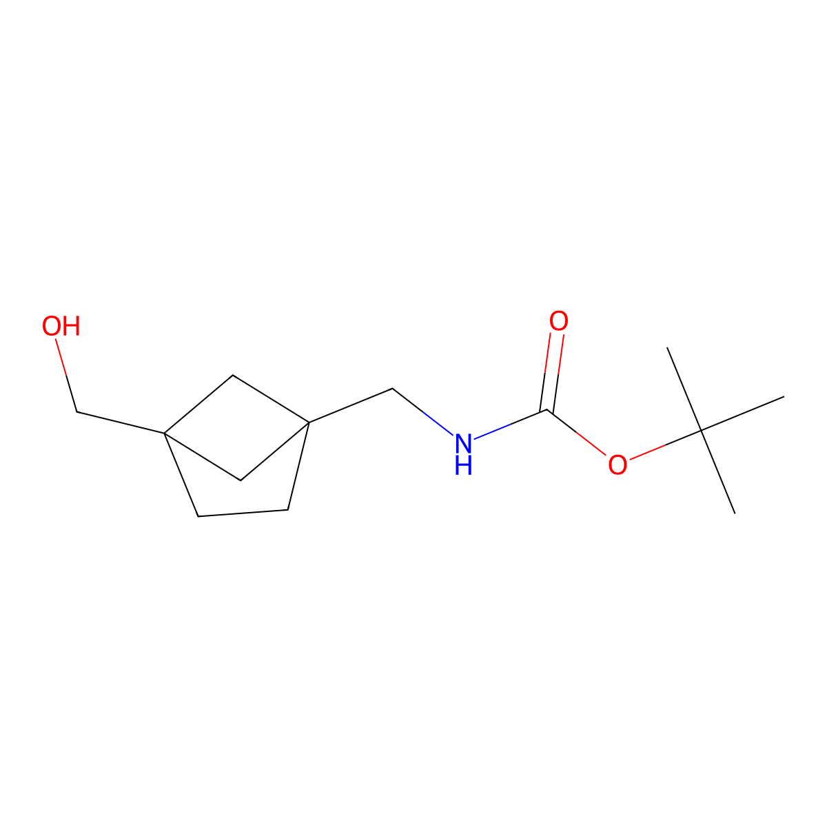 Tert-butyl ((4-(hydroxymethyl)bicyclo[2.1.1]hexan-1-yl)methyl)carbamate molecular structure, CAS 2108847-66-9
