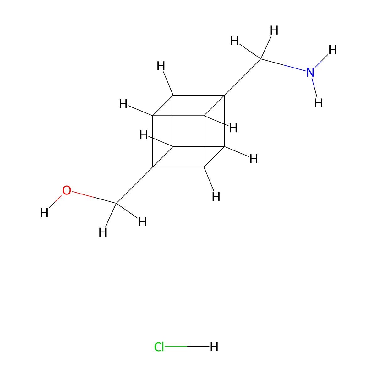 ((1s,2R,3r,8S)-4-(aminomethyl)cuban-1-yl)methanol hydrochloride molecular structure, CAS 2108847-77-2