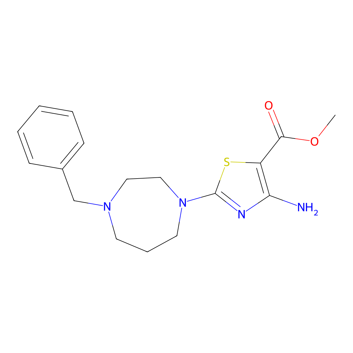 Methyl 4-amino-2-(4-benzyl-1,4-diazepan-1-yl)-1,3-thiazole-5-carboxylate molecular structure, CAS 2108876-21-5
