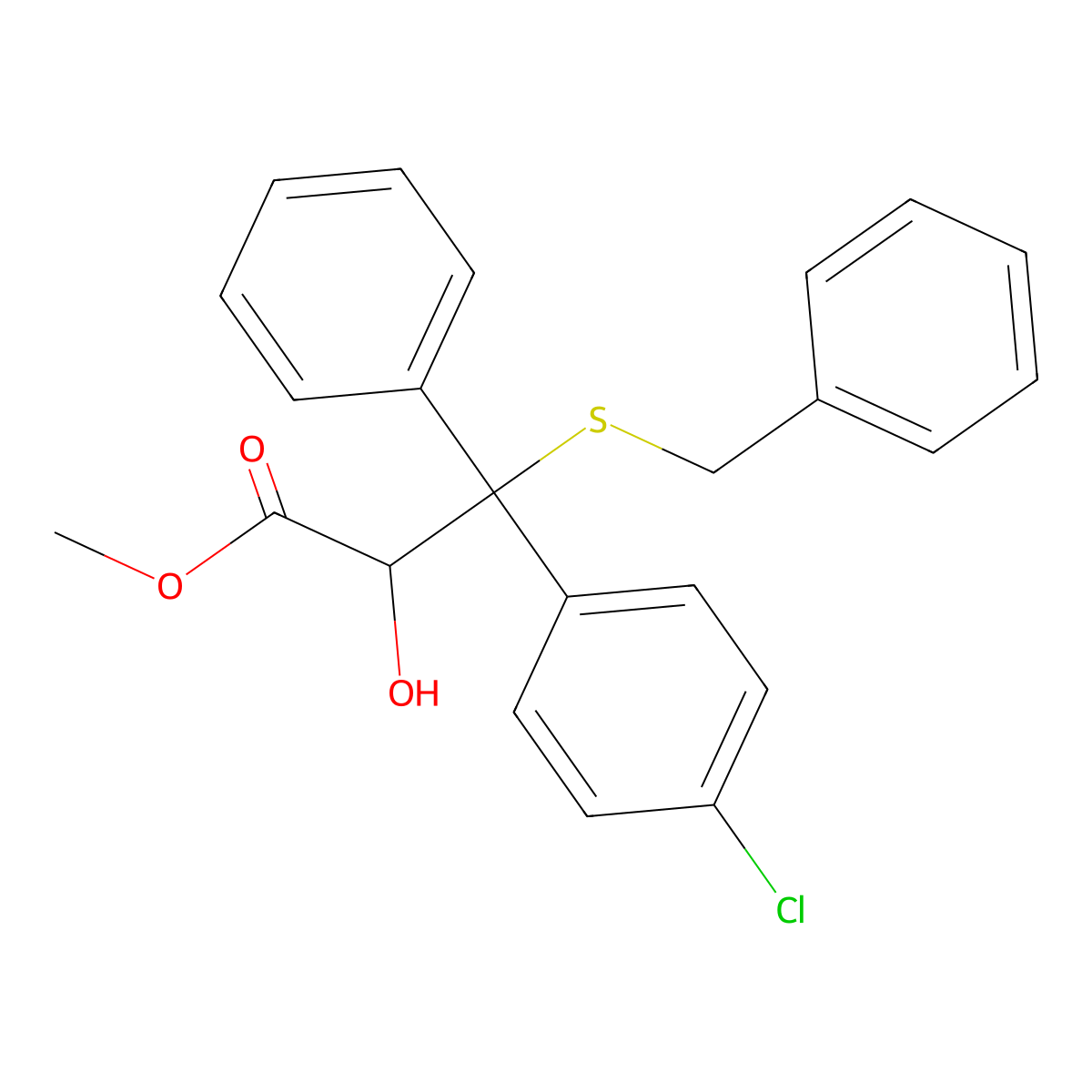 Methyl 3-(benzylsulfanyl)-3-(4-chlorophenyl)-2-hydroxy-3-phenylpropanoate molecular structure, CAS 2108908-58-1