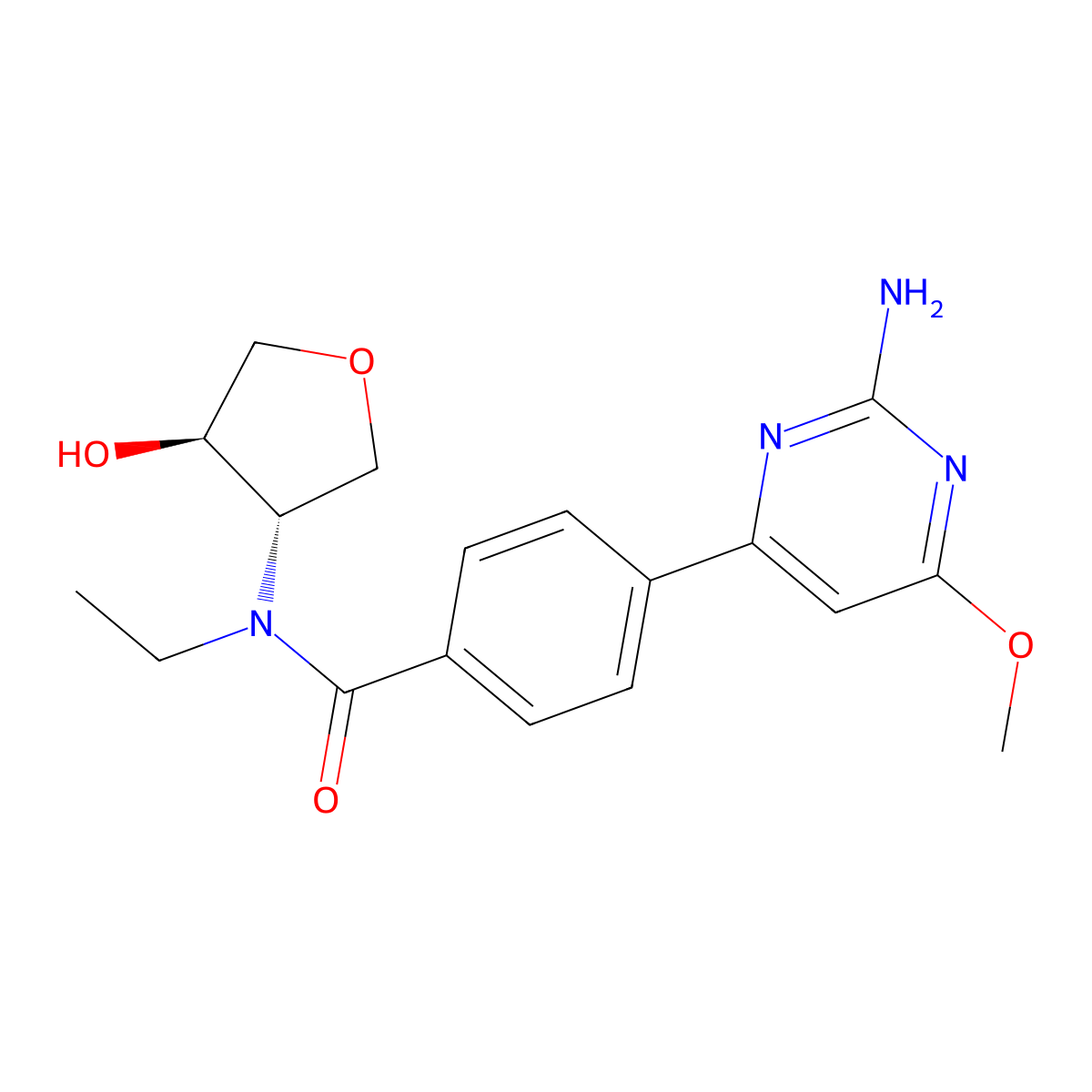 4-(2-amino-6-methoxypyrimidin-4-yl)-N-ethyl-N-[(3S*,4R*)-4-hydroxytetrahydrofuran-3-yl]benzamide molecular structure, CAS 2108913-10-4