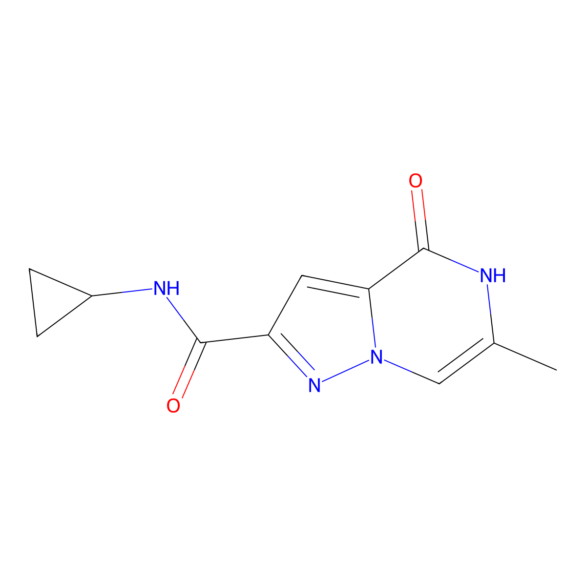 N-cyclopropyl-6-methyl-4-oxo-4,5-dihydropyrazolo[1,5-a]pyrazine-2-carboxamide molecular structure, CAS 2108941-75-7