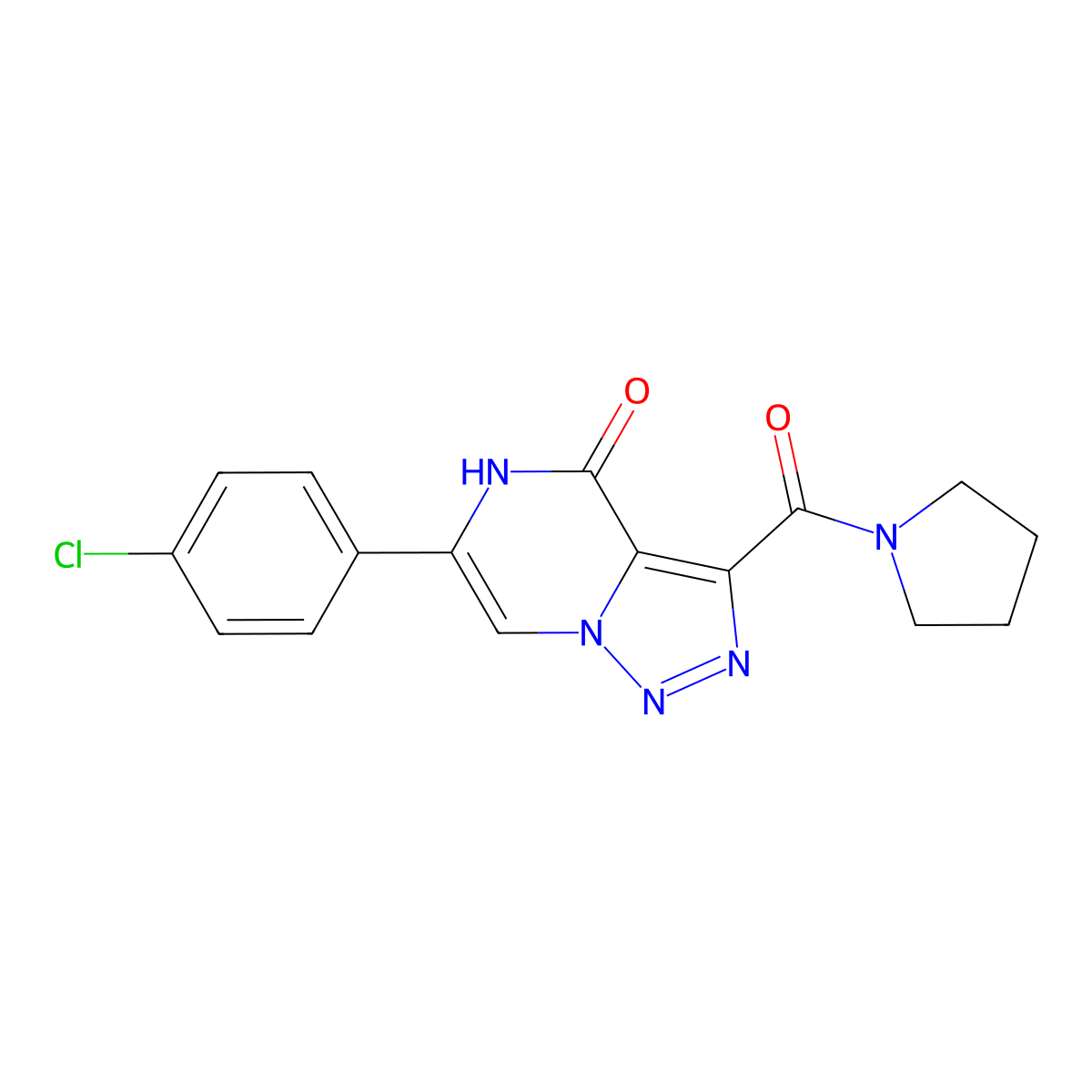 6-(4-chlorophenyl)-3-(pyrrolidin-1-ylcarbonyl)[1,2,3]triazolo[1,5-a]pyrazin-4(5H)-one molecular structure, CAS 2108941-97-3