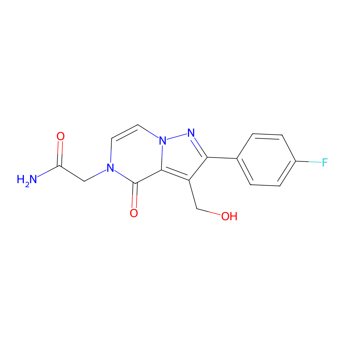 2-[2-(4-fluorophenyl)-3-(hydroxymethyl)-4-oxopyrazolo[1,5-a]pyrazin-5(4H)-yl]acetamide molecular structure, CAS 2108943-42-4