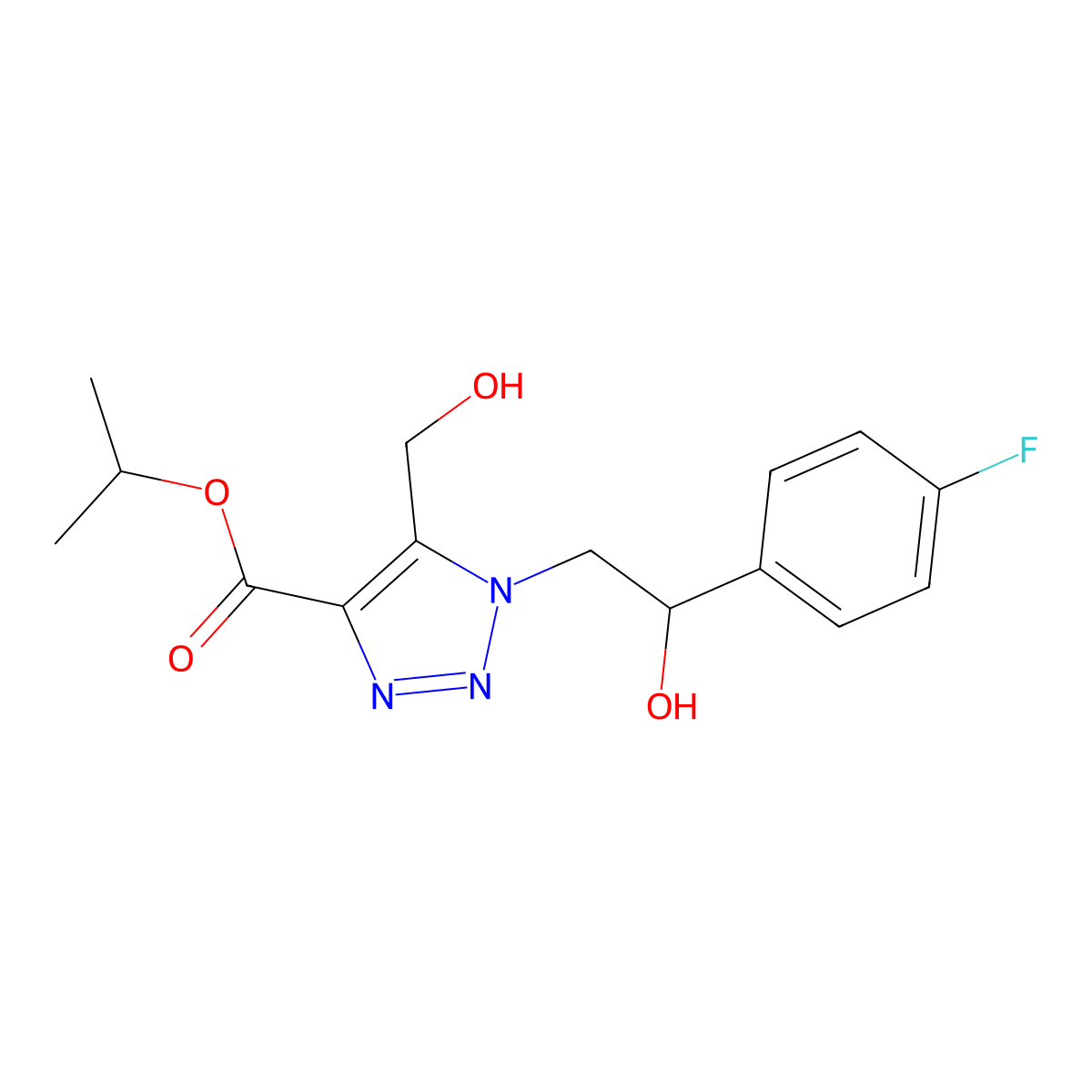 isopropyl 1-[2-(4-fluorophenyl)-2-hydroxyethyl]-5-(hydroxymethyl)-1H-1,2,3-triazole-4-carboxylate molecular structure, CAS 2108943-45-7