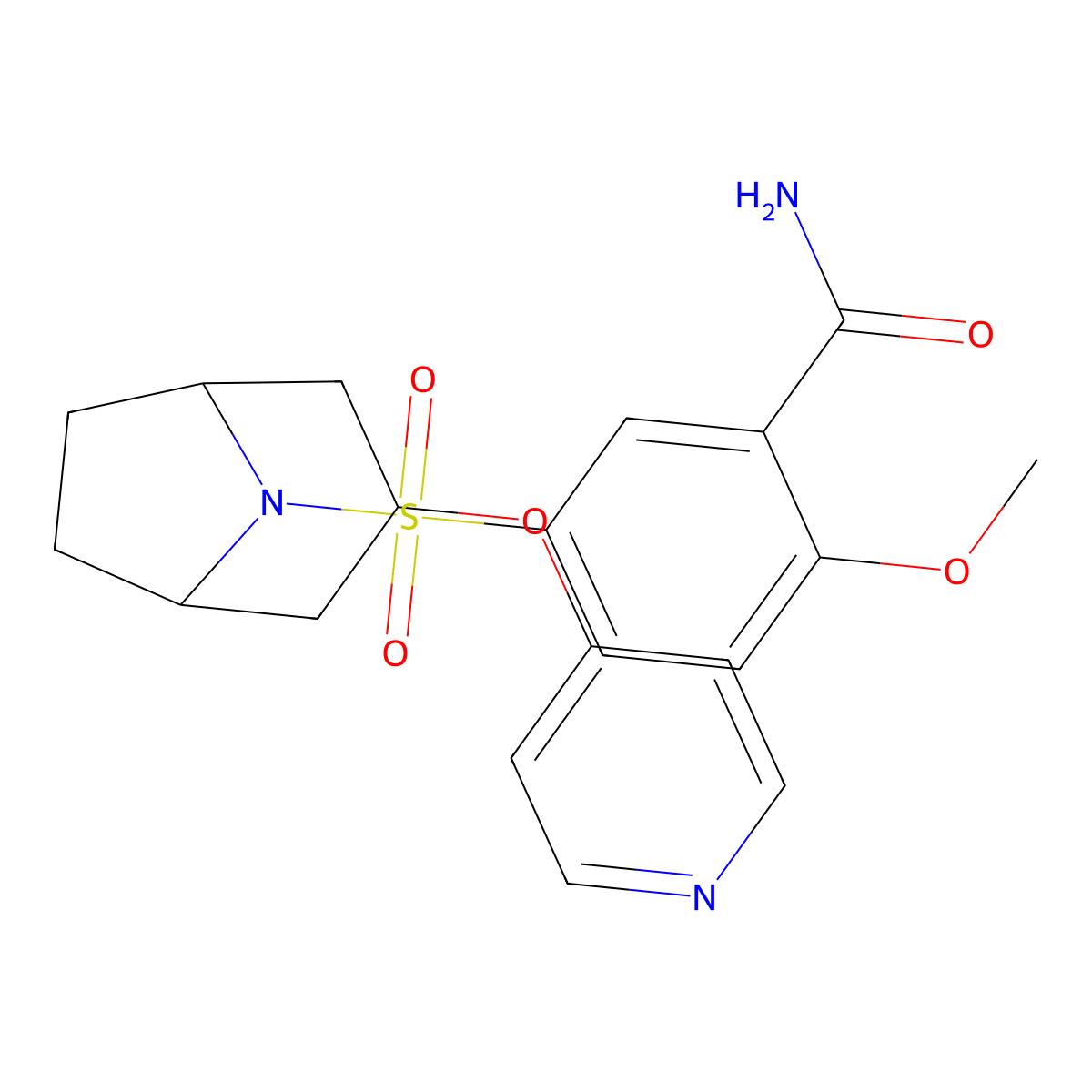 2-methoxy-5-(((1R,5S)-3-(pyridin-4-yloxy)-8-azabicyclo[3.2.1]octan-8-yl)sulfonyl)benzamide molecular structure, CAS 2108953-87-1