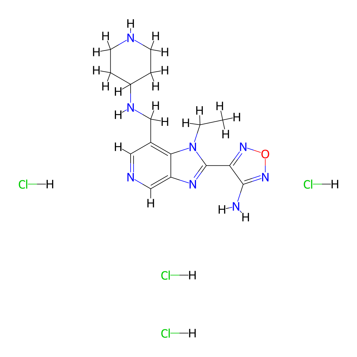 4-(1-ethyl-7-((piperidin-4-ylamino)methyl)-1H-imidazo[4,5-c]pyridin-2-yl)-1,2,5-oxadiazol-3-amine tetrahydrochloride molecular structure, CAS 2108968-31-4