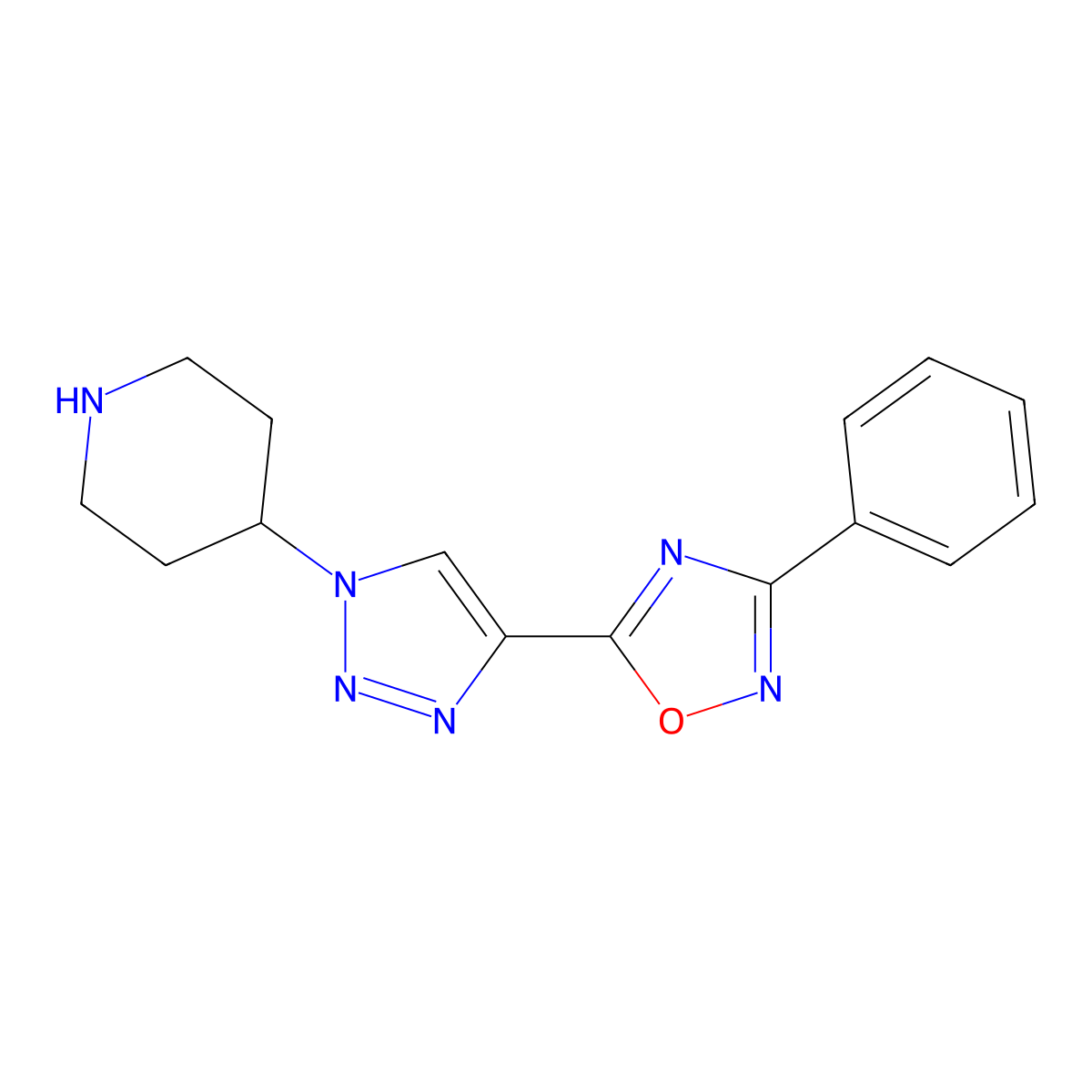 4-[4-(3-Phenyl-1,2,4-oxadiazol-5-yl)-1,2,3-triazol-1-yl]-piperidine molecular structure, CAS 2108968-64-3