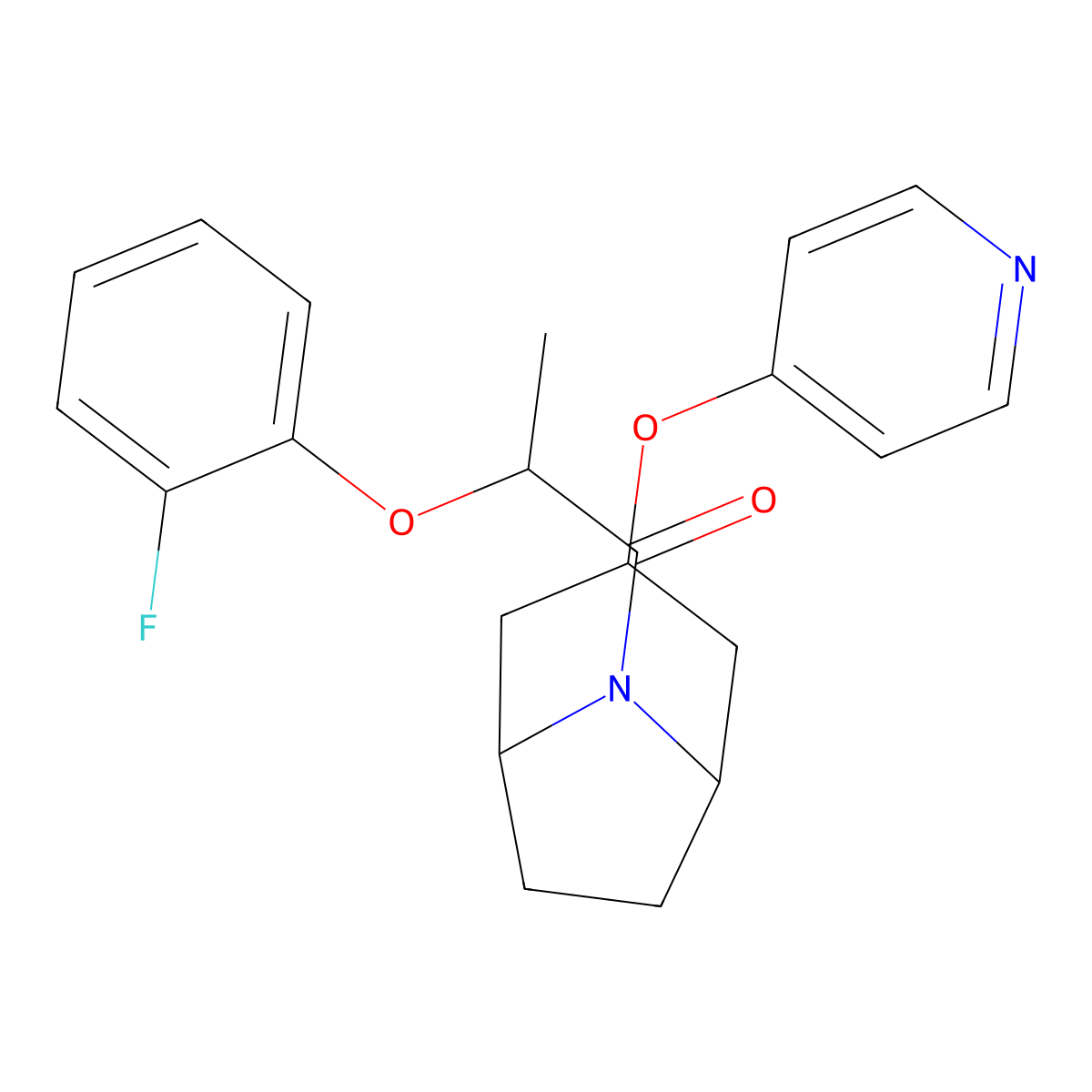 2-(2-fluorophenoxy)-1-((1R,5S)-3-(pyridin-4-yloxy)-8-azabicyclo[3.2.1]octan-8-yl)propan-1-one molecular structure, CAS 2108975-05-7