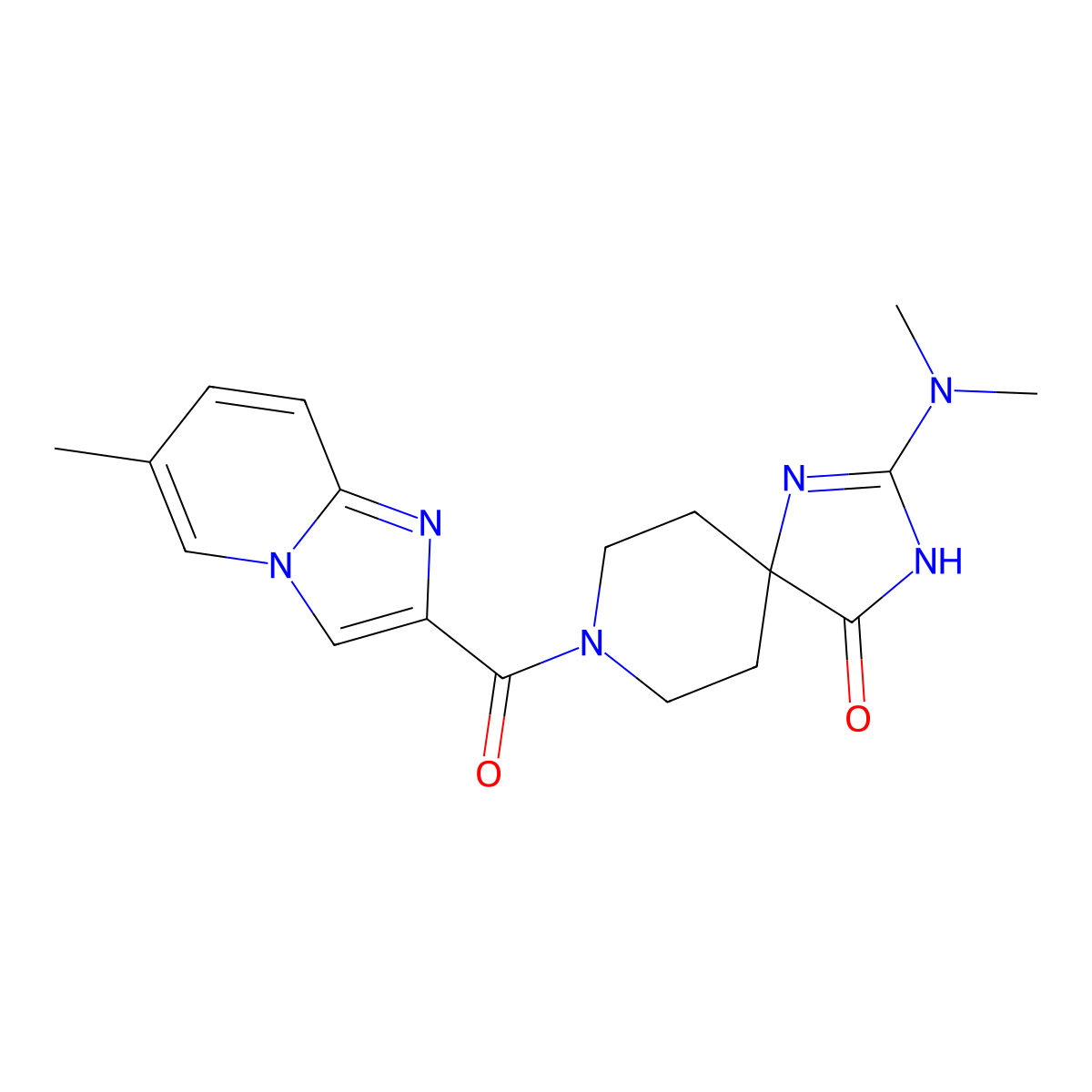 2-(Dimethylamino)-8-[(6-methylimidazo[1,2-a]pyridin-2-yl)carbonyl]-1,3,8-triazaspiro[4.5]dec-1-en-4-one molecular structure, CAS 2108977-61-1