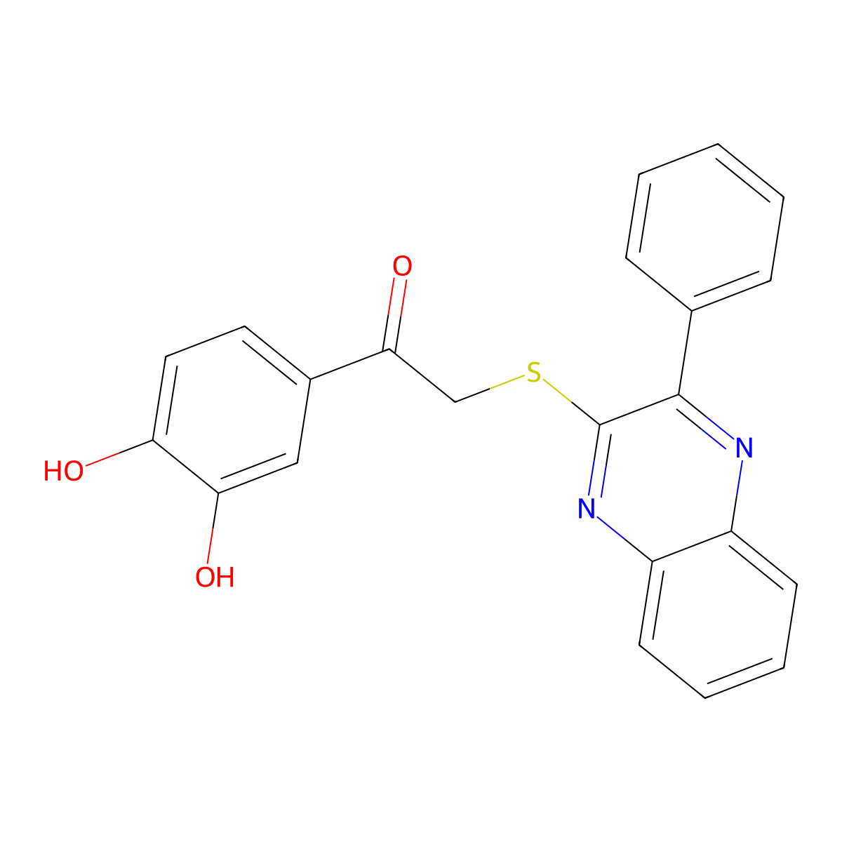 1-(3,4-Dihydroxyphenyl)-2-[(3-phenylquinoxalin-2-yl)sulfanyl]ethanone molecular structure, CAS 2108985-46-0