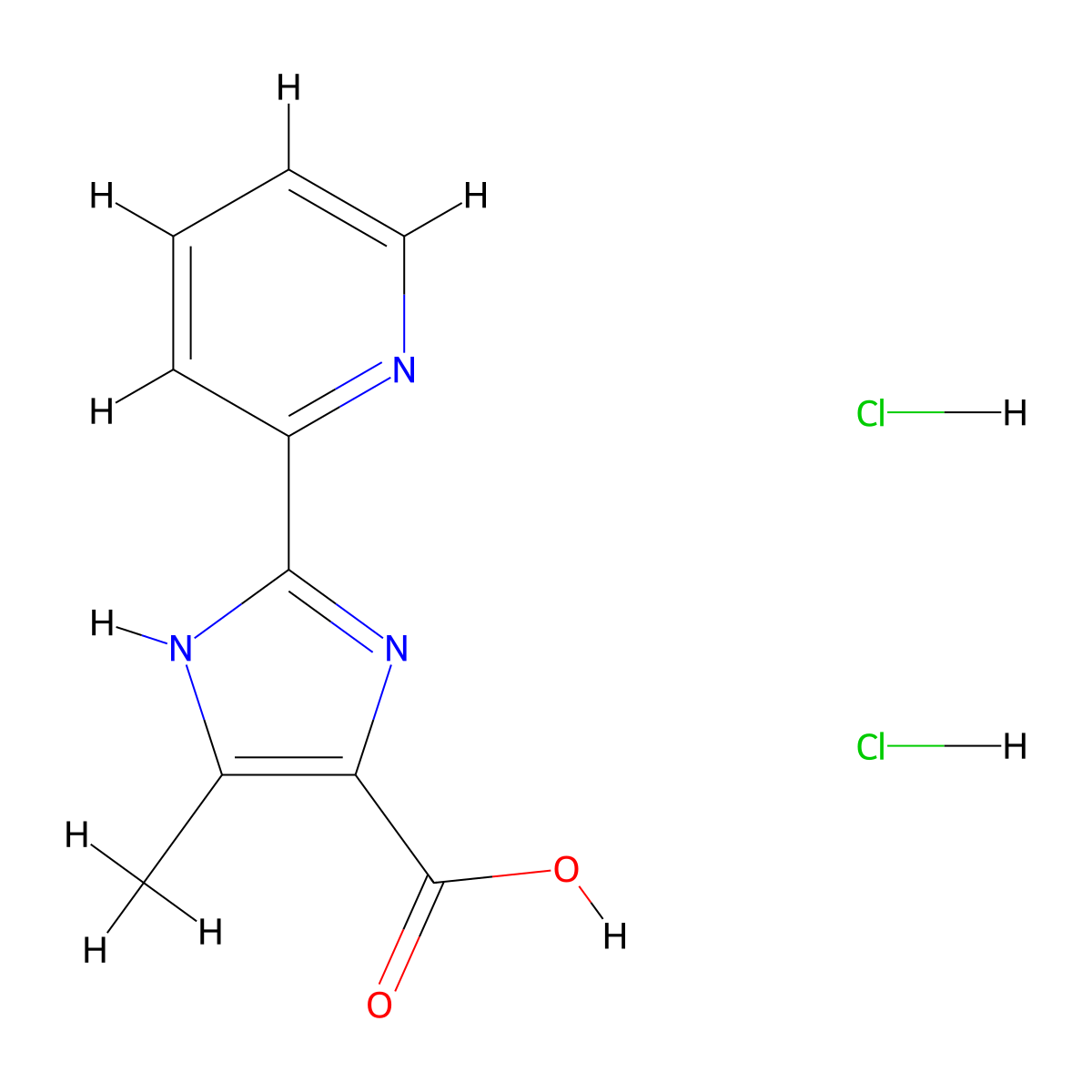 4-methyl-2-(pyridin-2-yl)-1H-imidazole-5-carboxylic acid dihydrochloride molecular structure, CAS 2109000-14-6