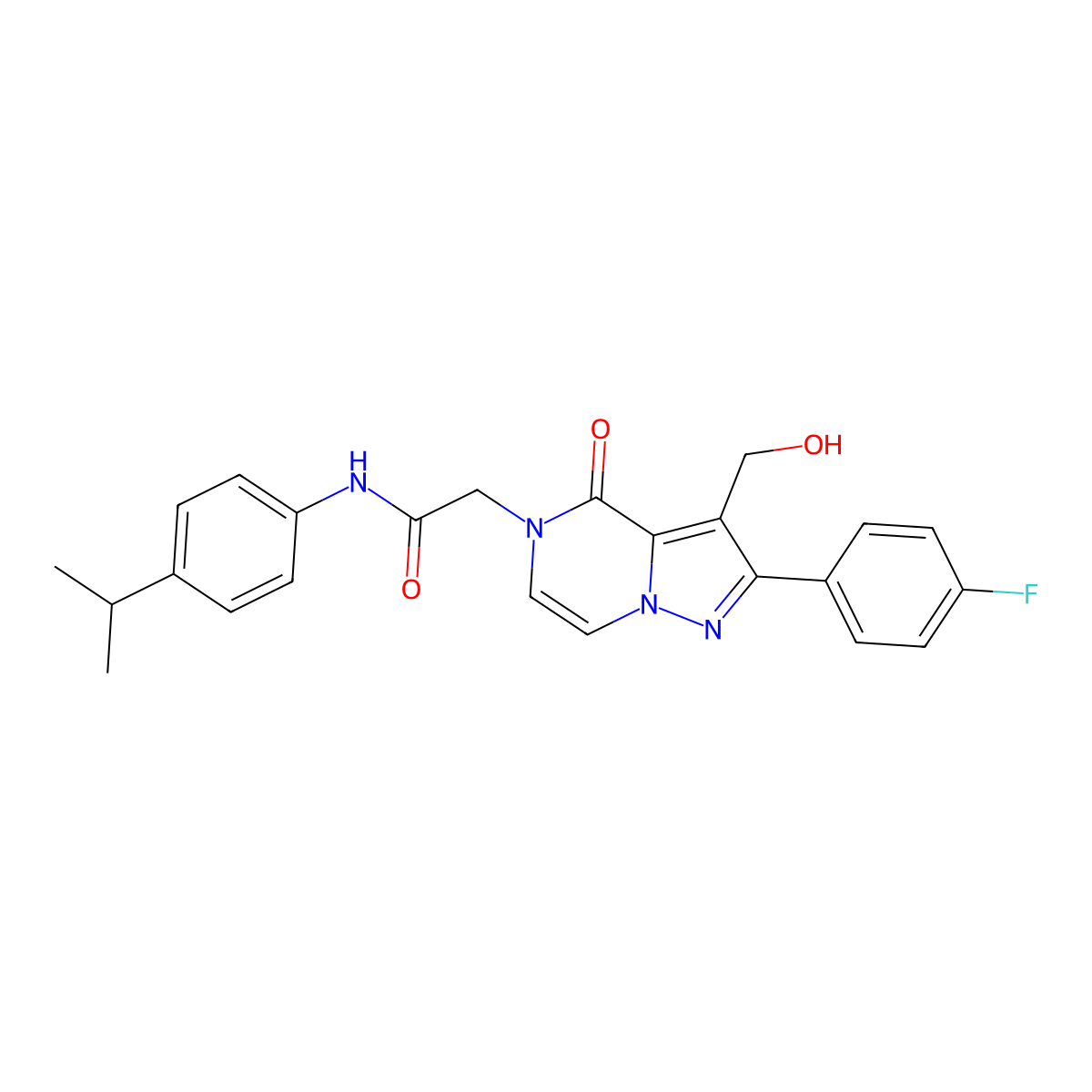 2-[2-(4-fluorophenyl)-3-(hydroxymethyl)-4-oxo-4H,5H-pyrazolo[1,5-a]pyrazin-5-yl]-N-[4-(propan-2-yl)phenyl]acetamide molecular structure, CAS 2109037-39-8