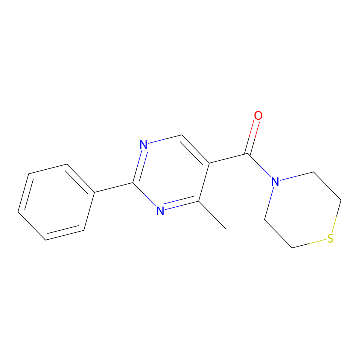(4-Methyl-2-phenylpyrimidin-5-yl)-thiomorpholin-4-ylmethanone molecular structure, CAS 2109037-88-7