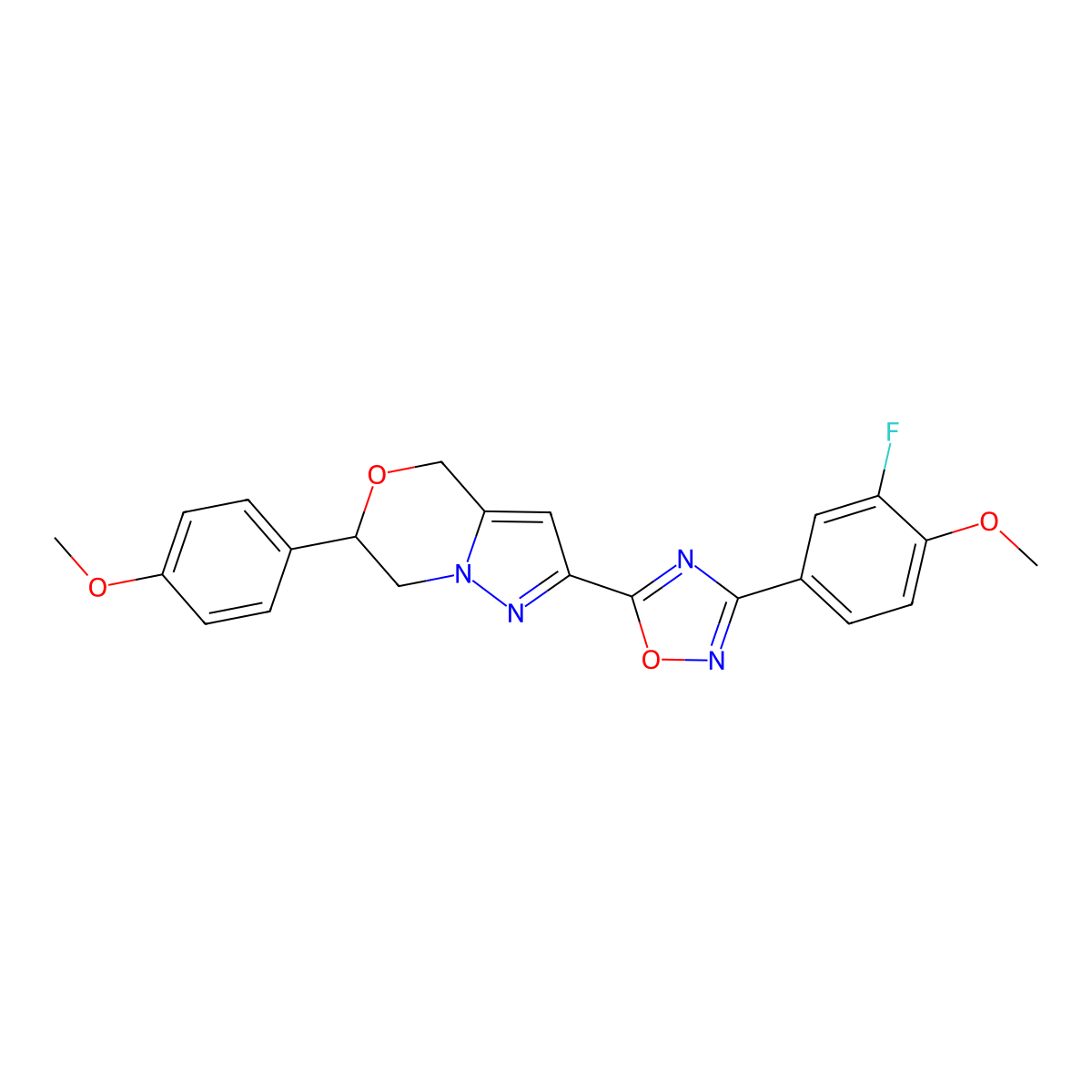 2-[3-(3-fluoro-4-methoxyphenyl)-1,2,4-oxadiazol-5-yl]-6-(4-methoxyphenyl)-6,7-dihydro-4H-pyrazolo[5,1-c][1,4]oxazine molecular structure, CAS 2109060-40-2