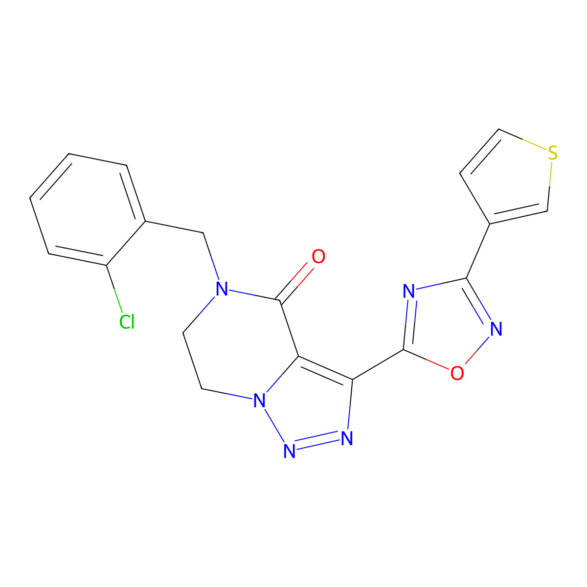 5-[(2-Chlorophenyl)methyl]-3-(3-thiophen-3-yl-1,2,4-oxadiazol-5-yl)-6,7-dihydrotriazolo[1,5-a]pyrazin-4-one molecular structure, CAS 2109062-94-2