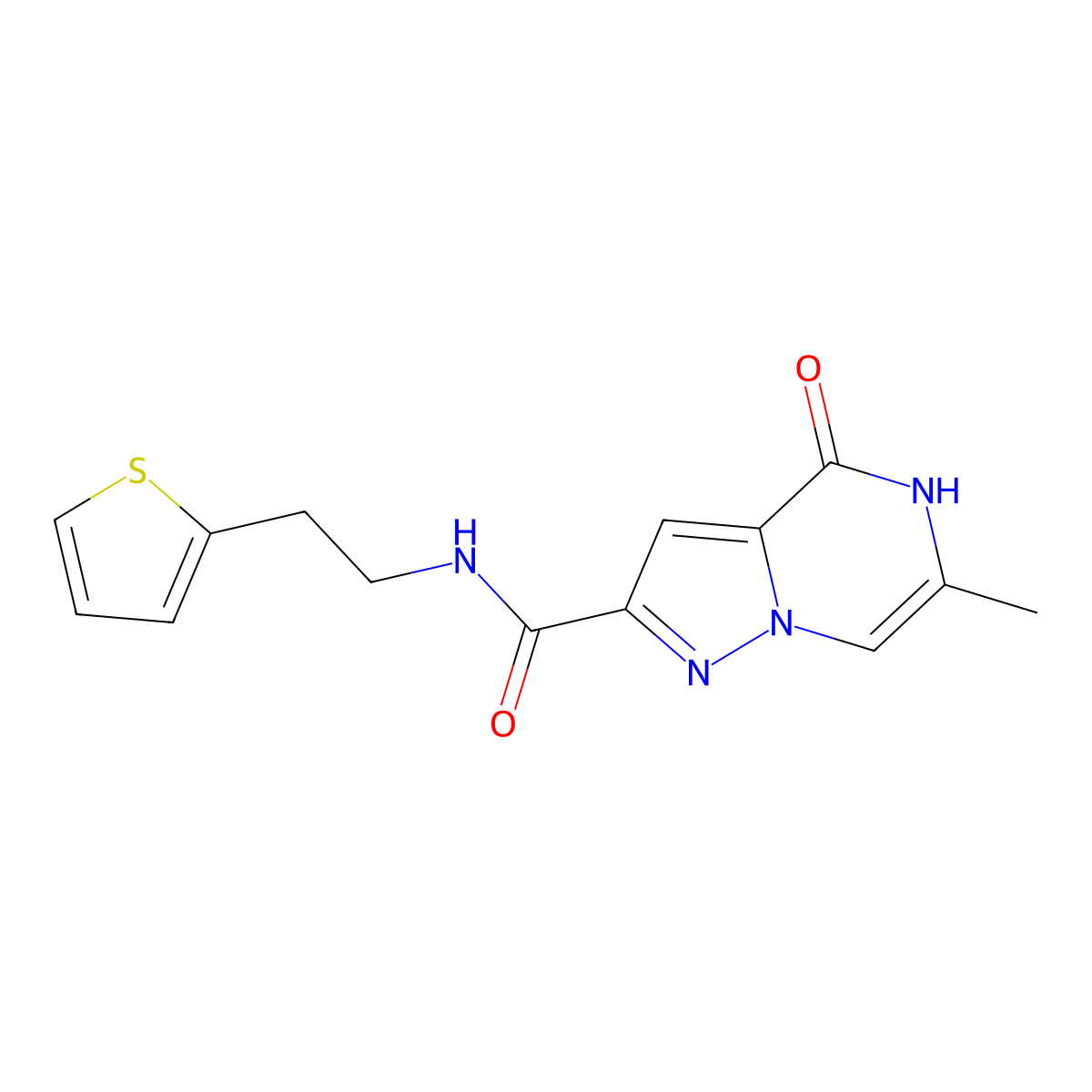 6-methyl-4-oxo-N-[2-(2-thienyl)ethyl]-4,5-dihydropyrazolo[1,5-a]pyrazine-2-carboxamide molecular structure, CAS 2109063-16-1