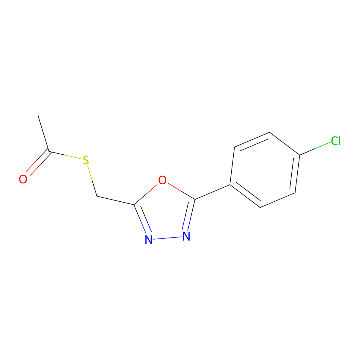 S-((5-(4-chlorophenyl)-1,3,4-oxadiazol-2-yl)methyl) ethanethioate molecular structure, CAS 2109087-00-3