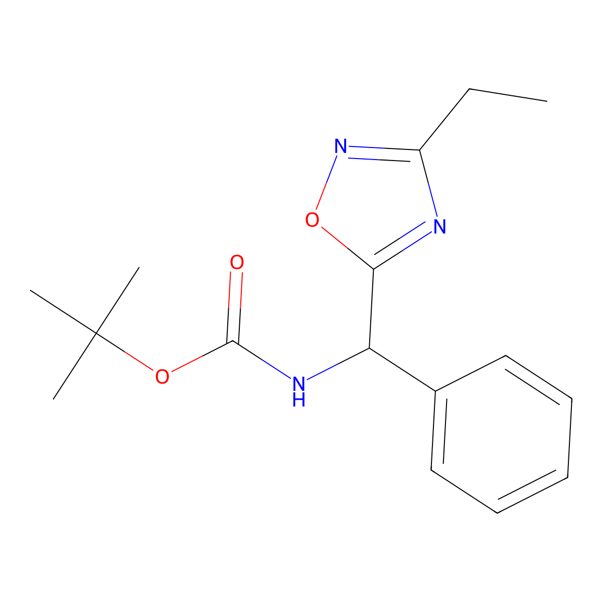 Tert-butyl N-[(3-ethyl-1,2,4-oxadiazol-5-YL)(phenyl)methyl]carbamate molecular structure, CAS 2109089-52-1