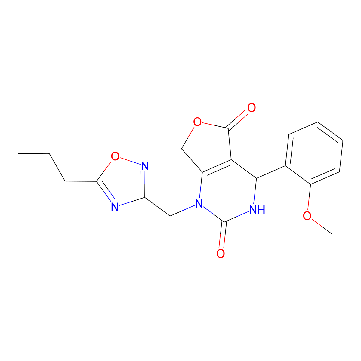 4-(2-methoxyphenyl)-1-[(5-propyl-1,2,4-oxadiazol-3-yl)methyl]-1H,2H,3H,4H,5H,7H-furo[3,4-d]pyrimidine-2,5-dione molecular structure, CAS 2109089-92-9
