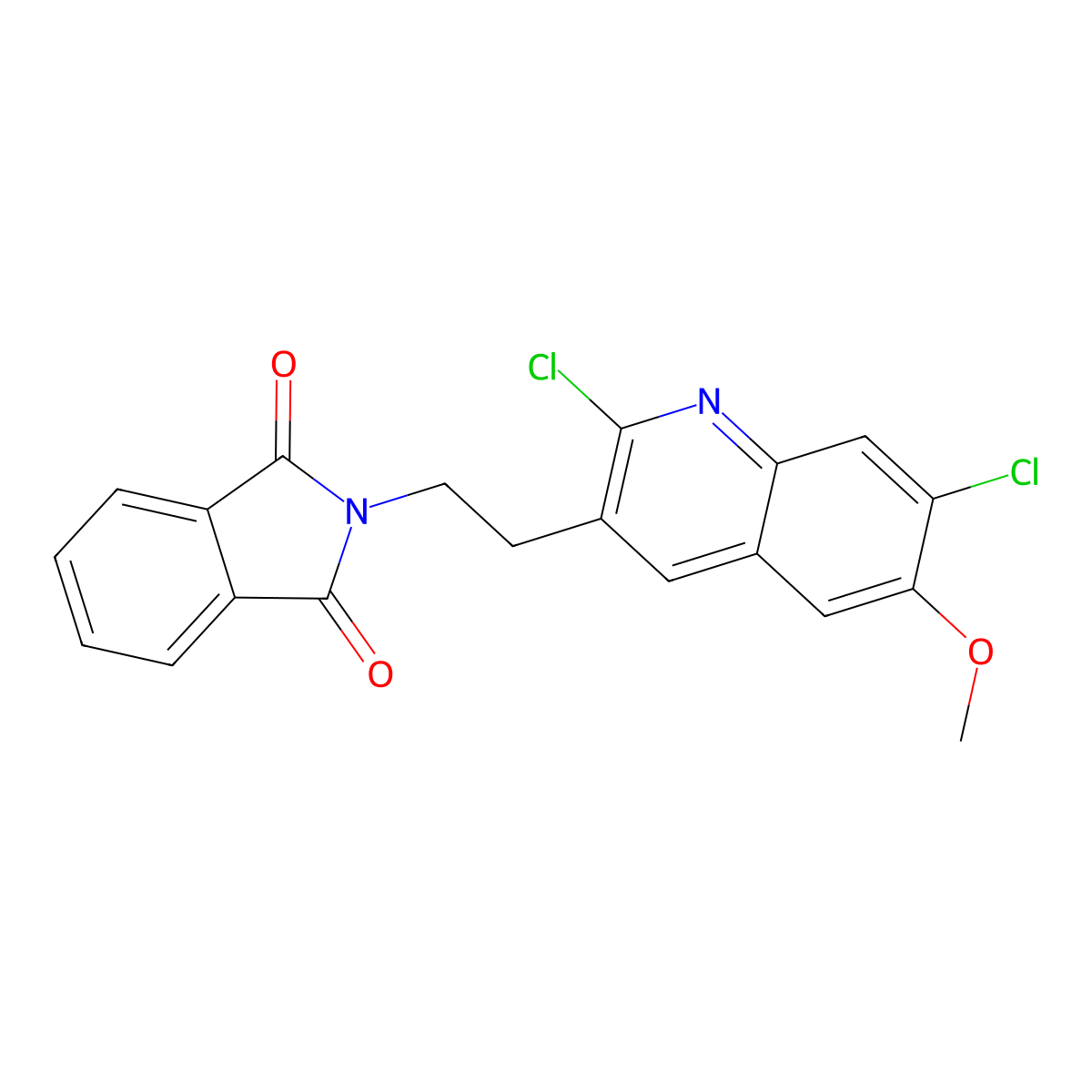 2-[2-(2,7-dichloro-6-methoxyquinolin-3-yl)ethyl]-2,3-dihydro-1H-isoindole-1,3-dione molecular structure, CAS 2109107-86-8