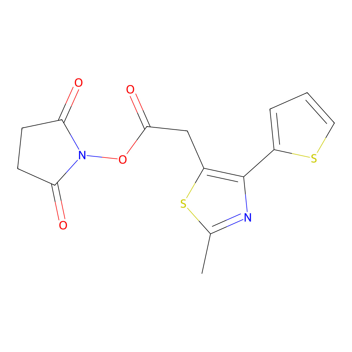 2,5-Dioxopyrrolidin-1-yl 2-[2-methyl-4-(thiophen-2-yl)-1,3-thiazol-5-yl]acetate molecular structure, CAS 2109127-44-6