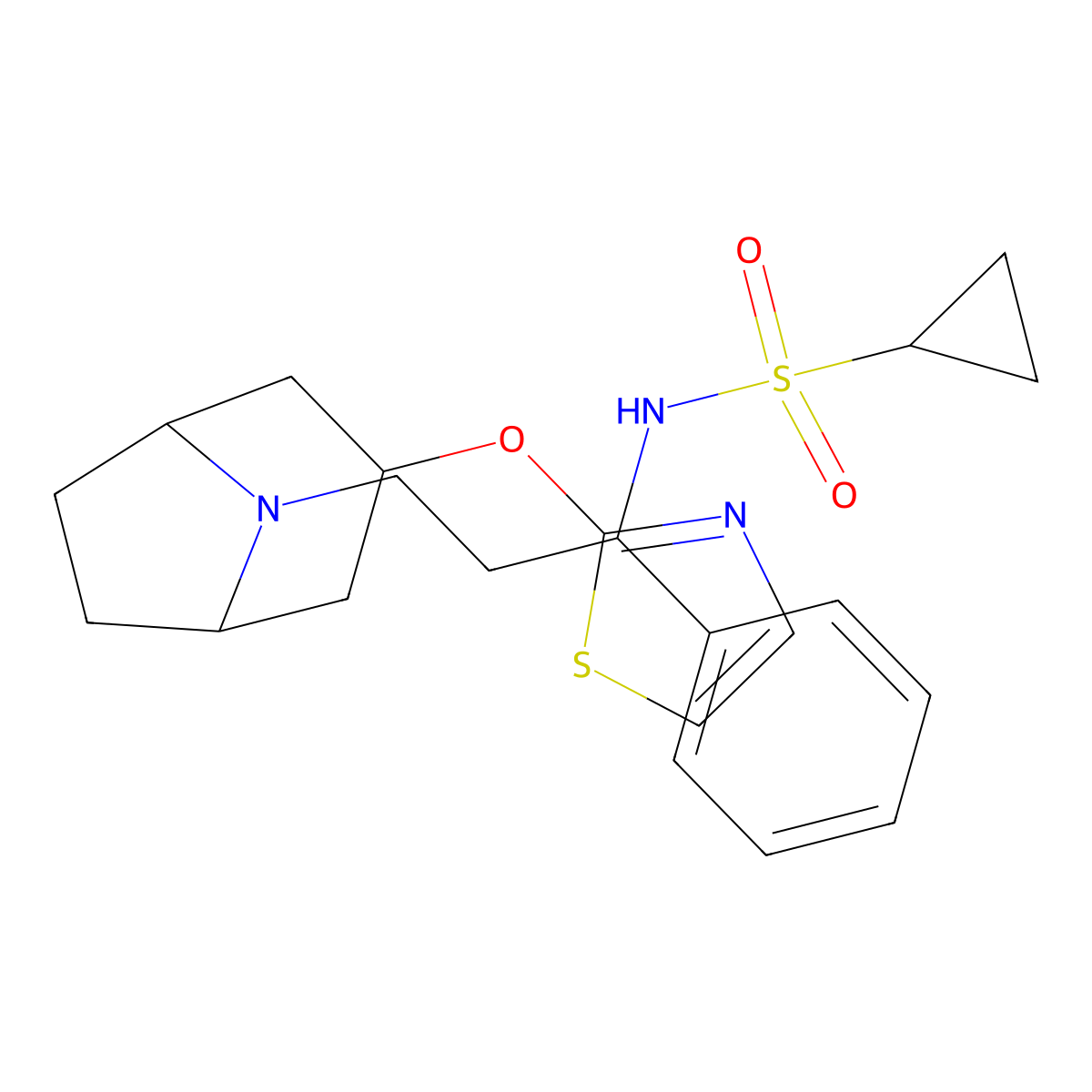 N-(1-phenyl-3-((1R,5S)-3-(thiazol-2-yloxy)-8-azabicyclo[3.2.1]octan-8-yl)propyl)cyclopropanesulfonamide molecular structure, CAS 2109137-48-4
