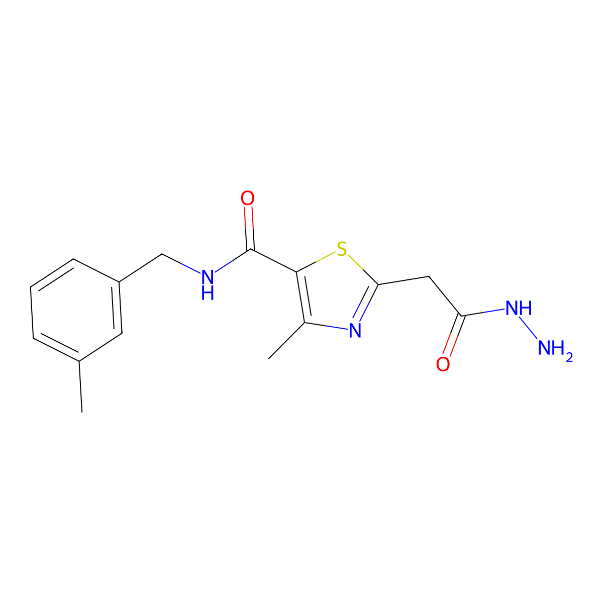 2-[(Hydrazinecarbonyl)methyl]-4-methyl-N-[(3-methylphenyl)methyl]-1,3-thiazole-5-carboxamide molecular structure, CAS 2109148-44-7