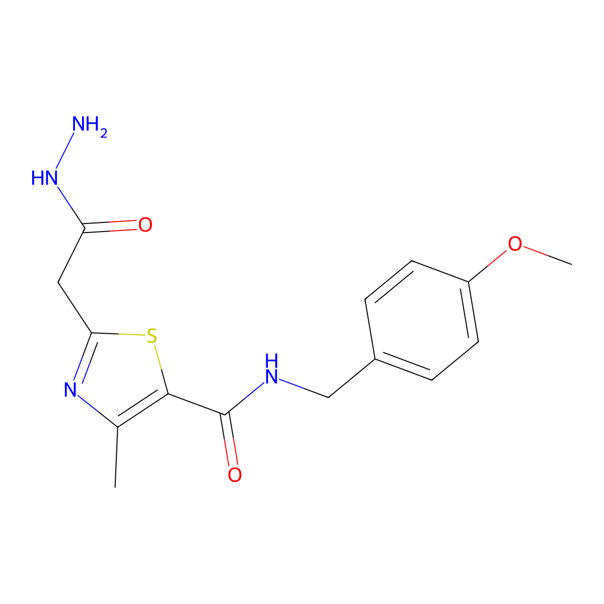 2-(2-Hydrazino-2-oxoethyl)-N-(4-methoxybenzyl)-4-methyl-1,3-thiazole-5-carboxamide molecular structure, CAS 2109164-70-5