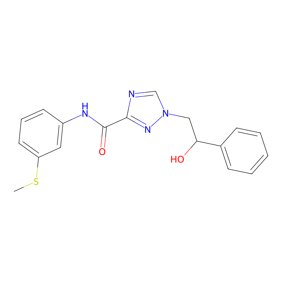 1-(2-hydroxy-2-phenylethyl)-N-(3-methylsulfanylphenyl)-1,2,4-trizole-3-carboxamide molecular structure, CAS 2109165-44-6