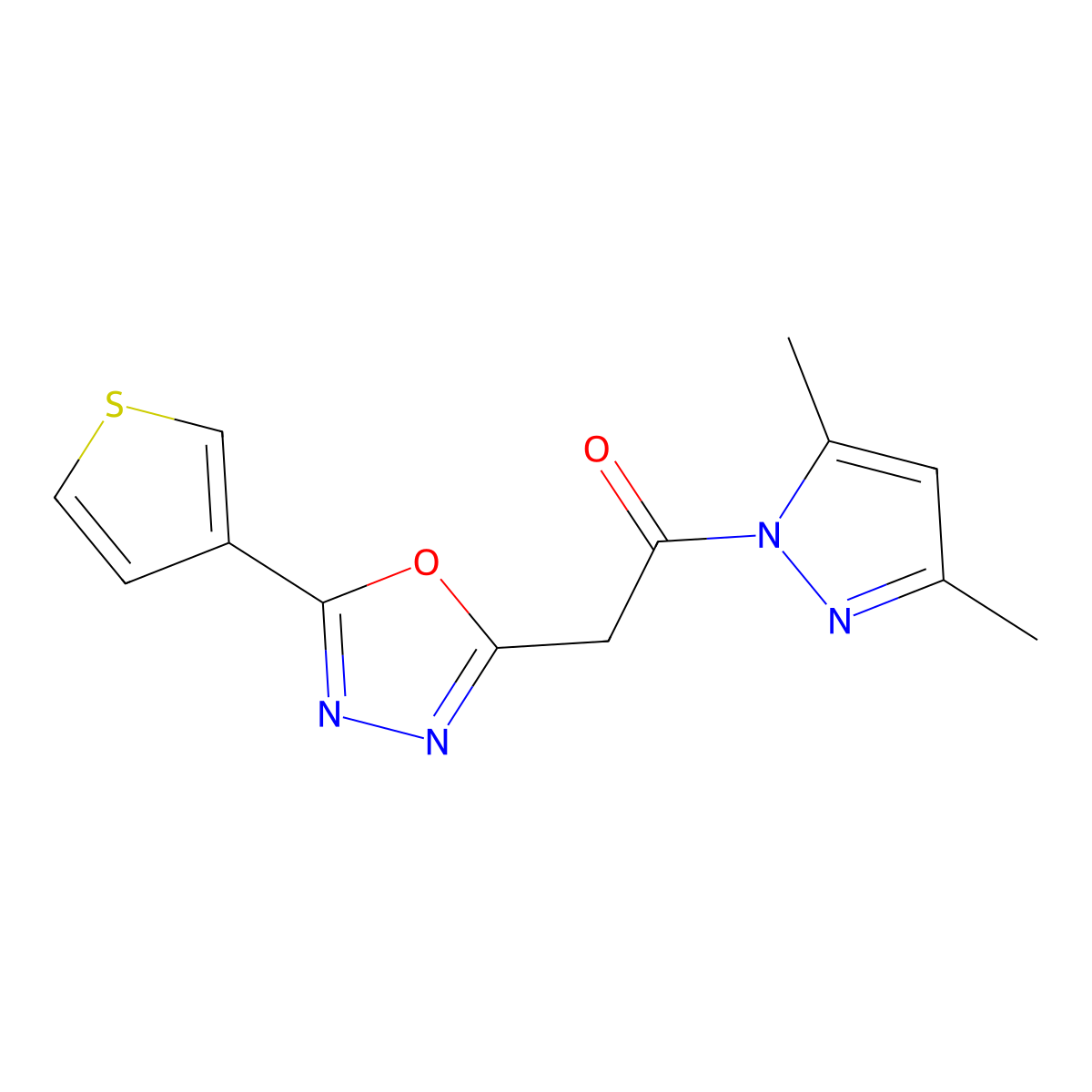 2-[2-(3,5-dimethyl-1H-pyrazol-1-yl)-2-oxoethyl]-5-(3-thienyl)-1,3,4-oxadiazole molecular structure, CAS 2109167-76-0